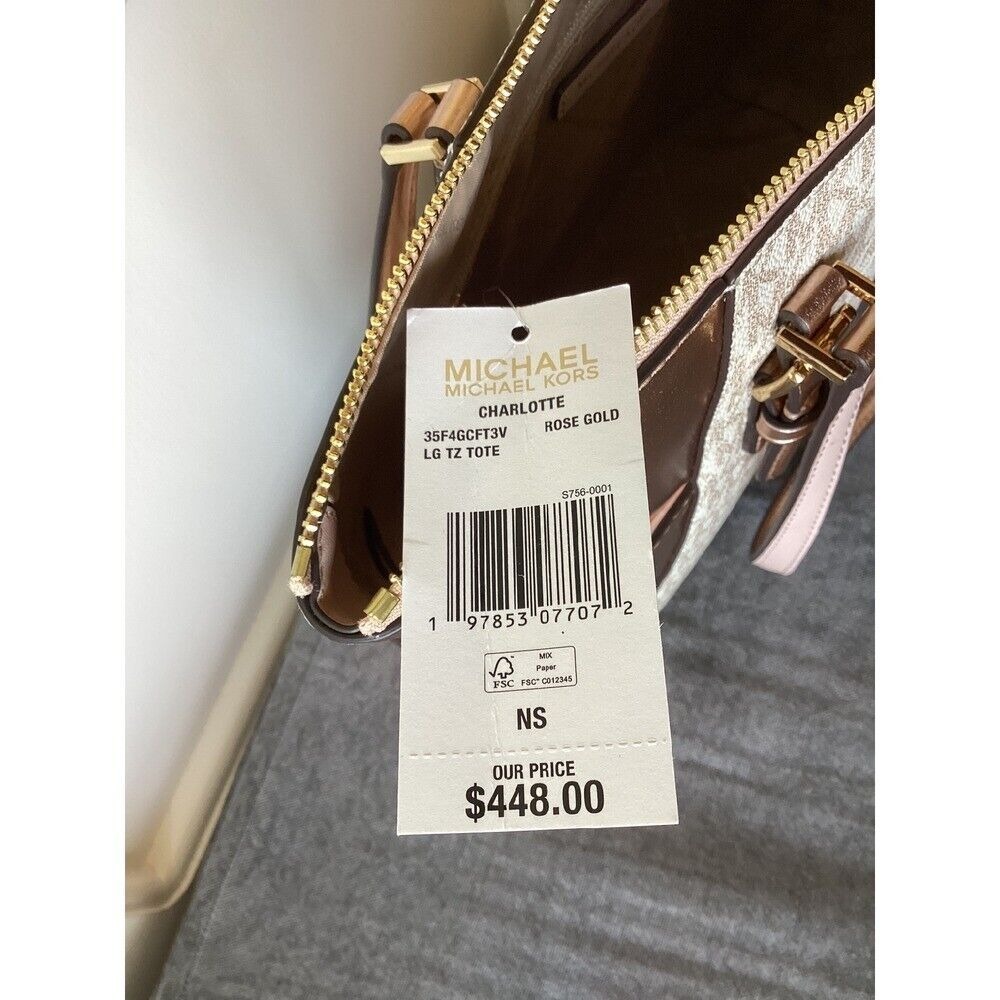 Michael Kors Charlotte Tote NWT‎ Rose Gold Signature Satchel Bag Purse - Picture 5 of 6